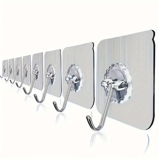 10-Pack of waterproof plastic utility hooks for easy wall mounting in bathroom and kitchen storage.