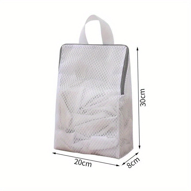 Set of durable polyester mesh laundry bags with zipper for washing machine, perfect for washing delicates such as bras, socks, and lingerie. These woven apparel wash bags are reusable and great for clothing care and laundry storage.