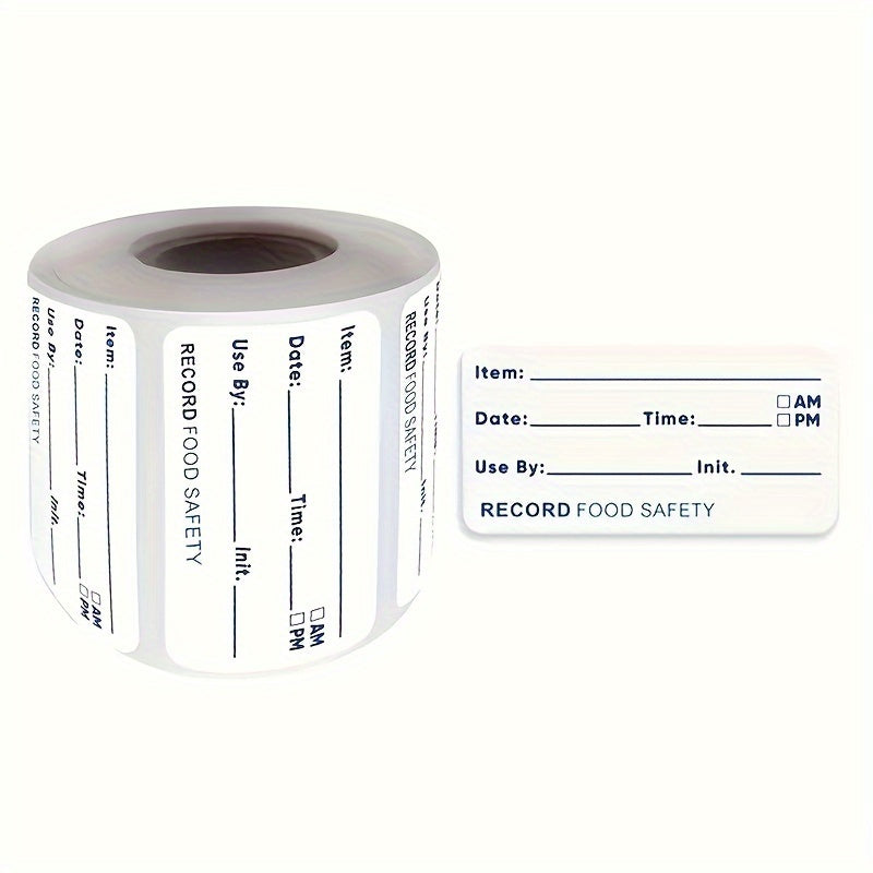 Roll of 500 Kitchen Disposable Waterproof Stickers for Refrigerator Frozen Food Storage. These labels are perfect for recording food shelf life and organizing kitchen supplies.