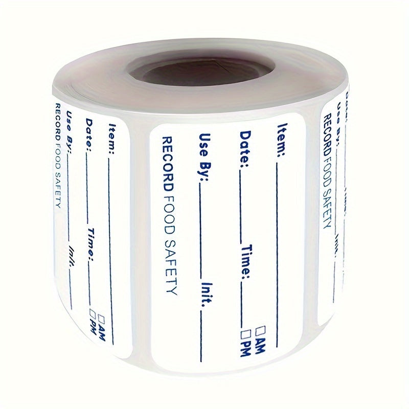 Roll of 500 Kitchen Disposable Waterproof Stickers for Refrigerator Frozen Food Storage. These labels are perfect for recording food shelf life and organizing kitchen supplies.