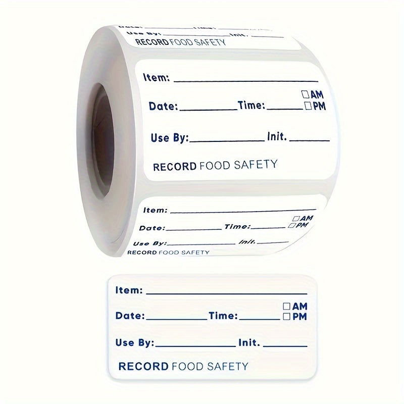 Roll of 500 Kitchen Disposable Waterproof Stickers for Refrigerator Frozen Food Storage. These labels are perfect for recording food shelf life and organizing kitchen supplies.