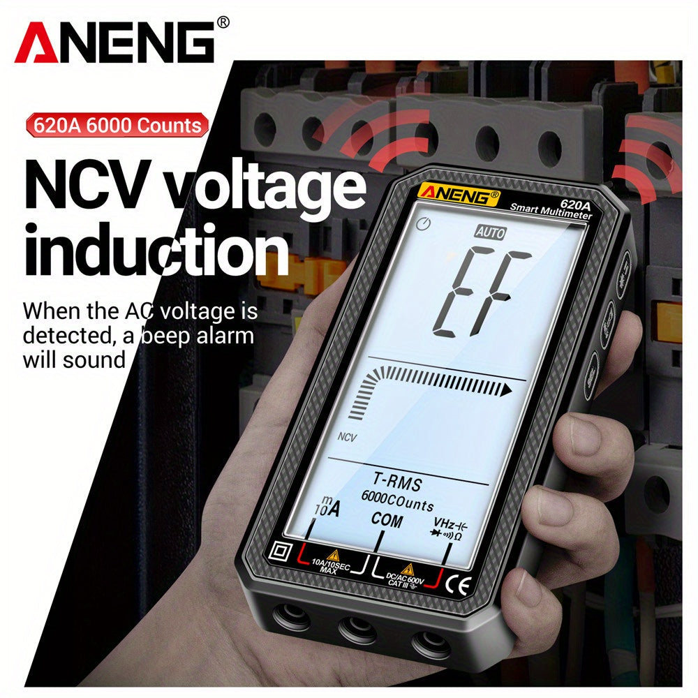 ANENG 620A is a high precision, multi-functional smart multimeter with a 6000 count full screen, digital display that is automatic and shift-free.