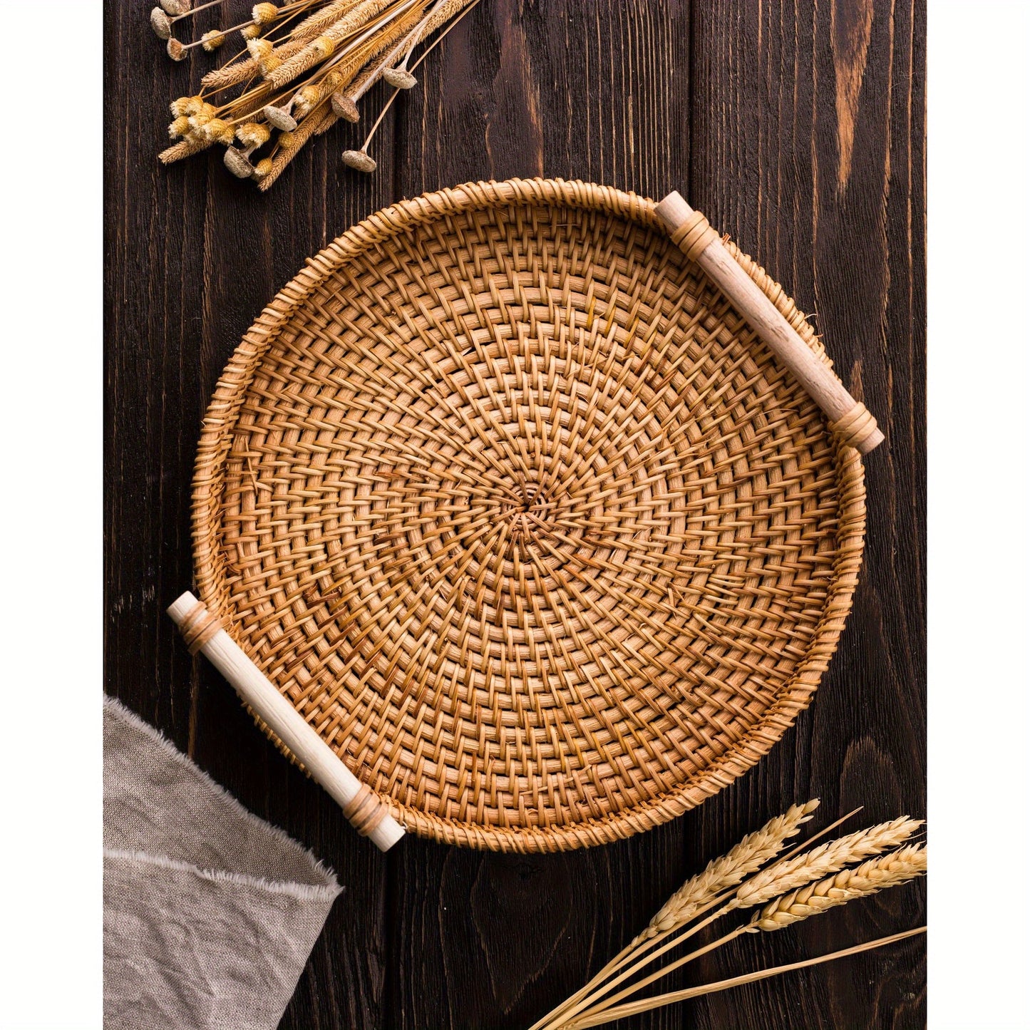 Bamboo tray with handles, meticulously handcrafted - ideal for both kitchen and dining purposes