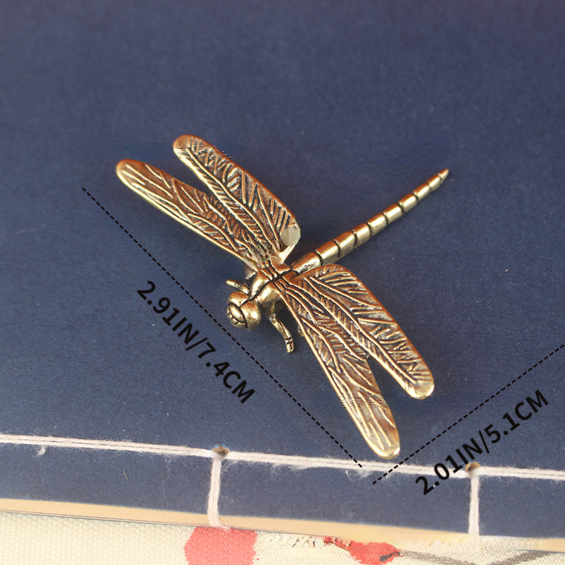 Old-style brass dragonfly figurine - antique home and office décor, unique tea pet collectible.