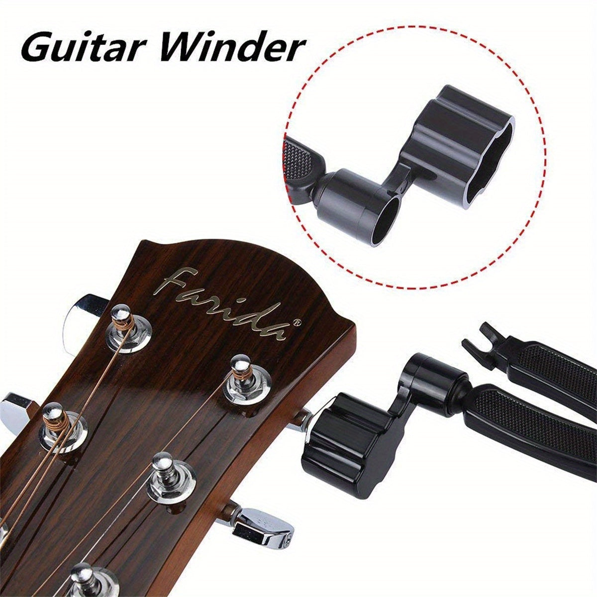 3-in-1 Guitar Maintenance Tool: String winder, cutter, and pin puller - durable ABS and stainless steel, easy to use.