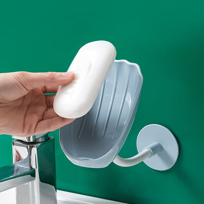 Stylish Oval Plastic Soap Dish: Wall-Mounted and Space-Saving with Drip-Free Design for Bathroom