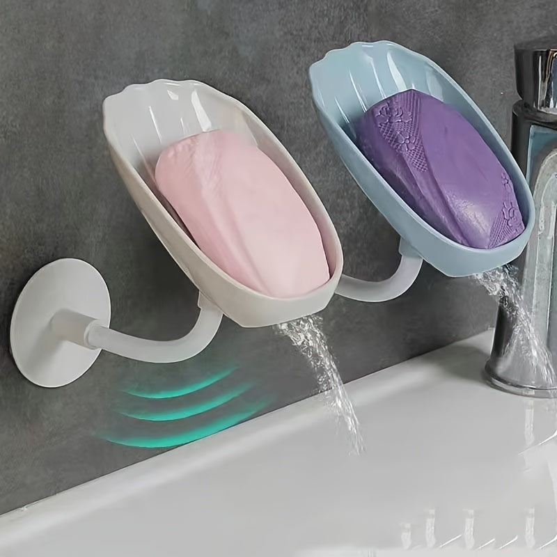 Stylish Oval Plastic Soap Dish: Wall-Mounted and Space-Saving with Drip-Free Design for Bathroom