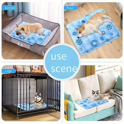 Premium pet cooling mat instantly cools dogs with non-toxic gel, waterproof and easy to clean. Durable and versatile for puppies and adults, suitable for indoor and outdoor use.