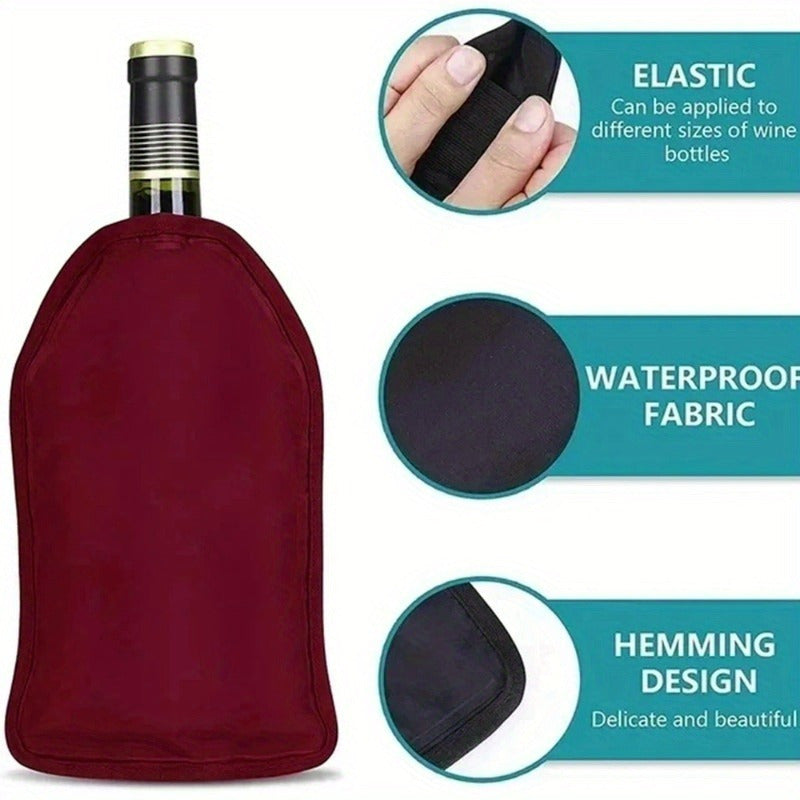 Flexible nylon wine cooler sleeve - portable ice bag for 750mL bottles - no electricity required - perfect for picnics, bars, and champagne chilling.