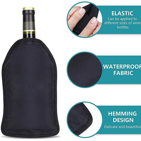 Flexible nylon wine cooler sleeve - portable ice bag for 750mL bottles - no electricity required - perfect for picnics, bars, and champagne chilling.