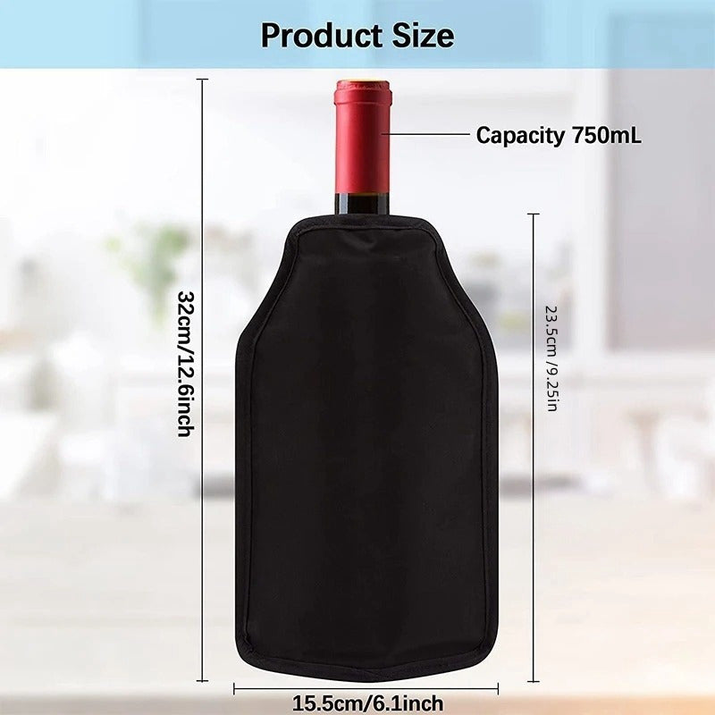 Flexible nylon wine cooler sleeve - portable ice bag for 750mL bottles - no electricity required - perfect for picnics, bars, and champagne chilling.