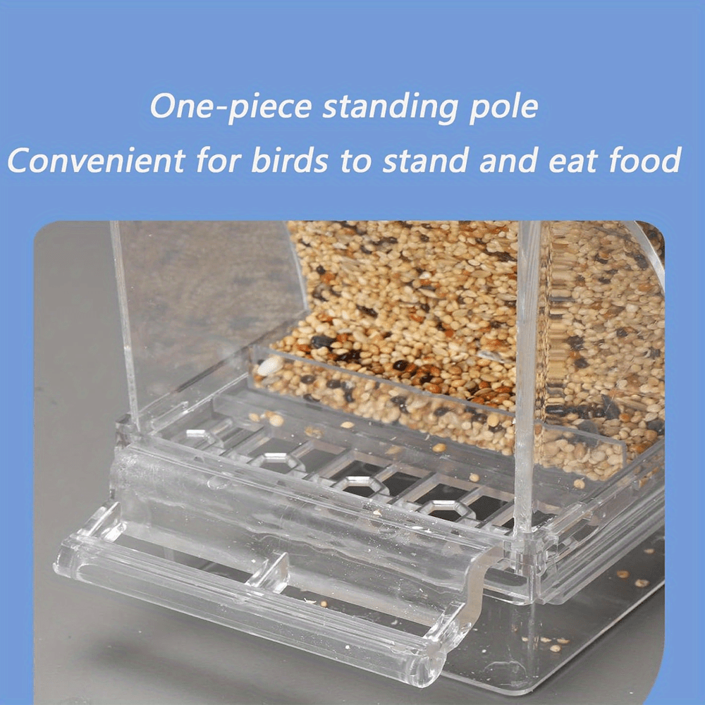 ClearView Automatic Bird Feeder made of acrylic and cage-mounted, no battery needed, ideal for parakeets and medium birds, anti-splatter design, battery not included.