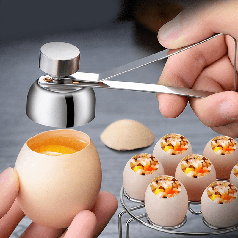 Manual Stainless Steel Egg Topper Cutter Set - Easy Eggshell Cracker Remover with Handle - Perfect Kitchen Gadget for Raw, Soft & Hard Boiled Eggs - No Electricity Required - 1 Piece