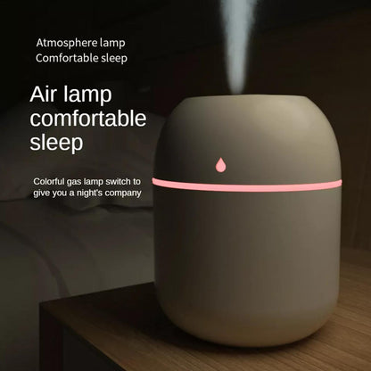 Compact USB-powered aromatherapy machine with humidifier, colorful lamp, spray function, and night light. Perfect for car, desk, bedroom, living room, and office.