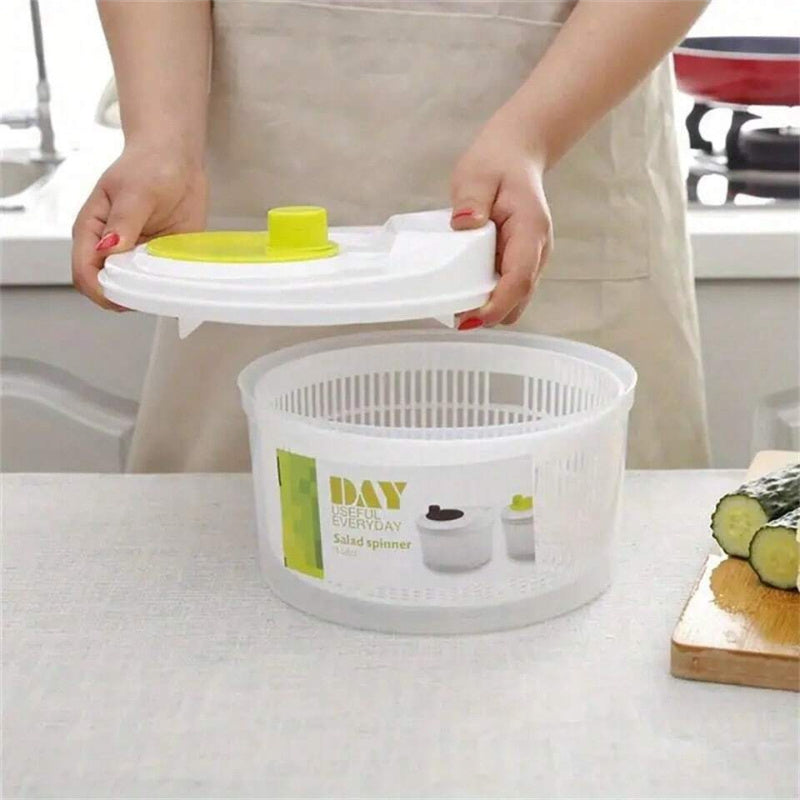 1 piece of EcoLife Plastic Salad Spinner and Vegetable Dryer - Manual Fruit Drainer Basket, a Non-Electric Kitchen Gadget for Washing and Drying Greens, Lettuce, Fruits, and Vegetables.