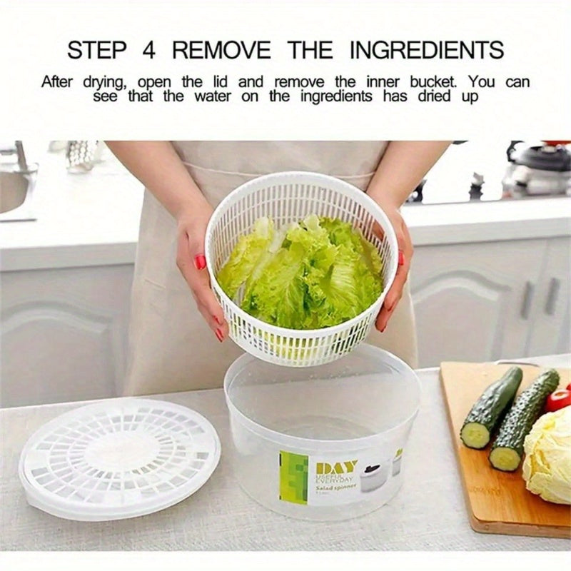 1 piece of EcoLife Plastic Salad Spinner and Vegetable Dryer - Manual Fruit Drainer Basket, a Non-Electric Kitchen Gadget for Washing and Drying Greens, Lettuce, Fruits, and Vegetables.