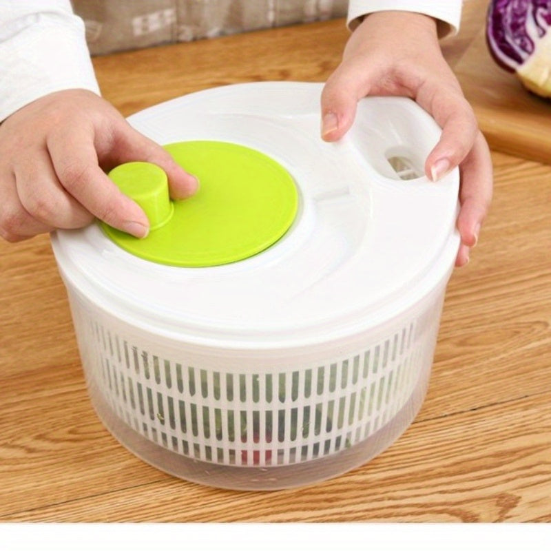 1 piece of EcoLife Plastic Salad Spinner and Vegetable Dryer - Manual Fruit Drainer Basket, a Non-Electric Kitchen Gadget for Washing and Drying Greens, Lettuce, Fruits, and Vegetables.