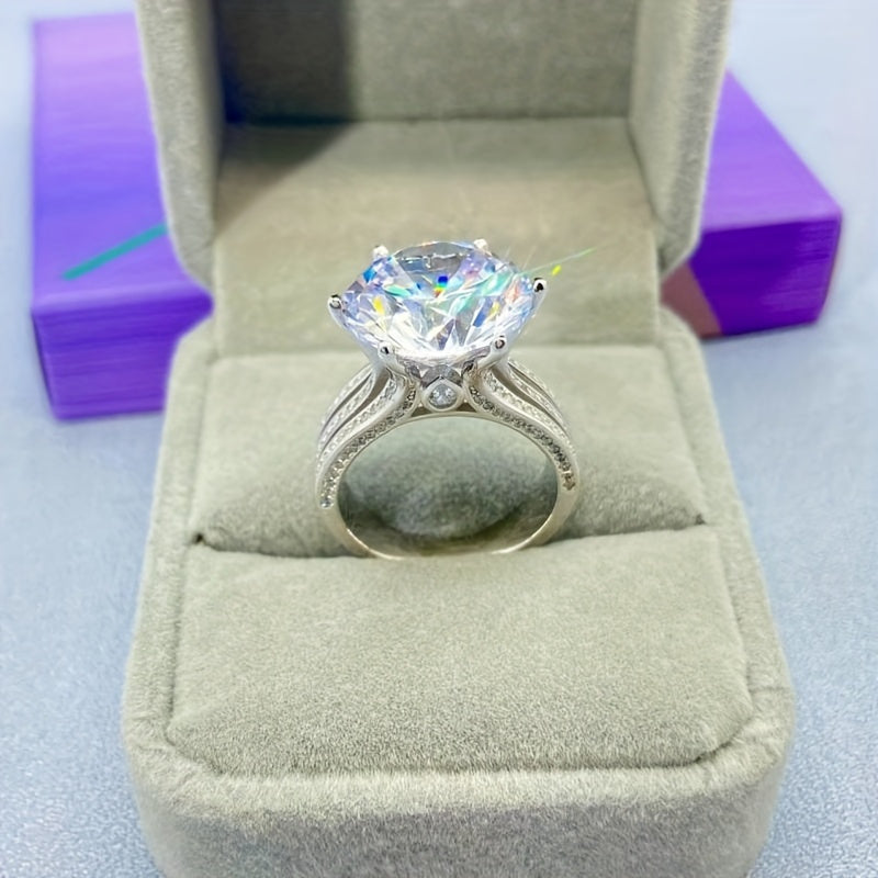 S925 Sterling Silver Moissanite Engagement Ring - Elegant 10ct stone, suitable for weddings and anniversaries. Features a vintage-inspired Y2K style and is perfect for all-season wear. Makes an ideal Valentine's Day gift.