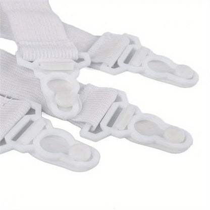 Set of 4 White Elastic Bed Sheet Grippers - Clip-on Fasteners for Mattresses & Blankets, Strong Nylon Straps for a Secure Fit, Keeps Covers in Place