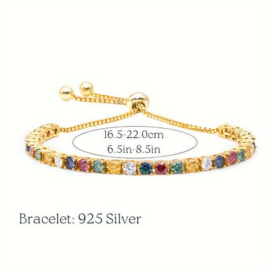 Single piece of bracelet made from 925 silver, 18K golden plated, featuring a 15ct colorful Moissanite. This adjustable chain hand bracelet is ideal for Valentine's Day, weddings, engagements, daily wear, and vacation outfits.