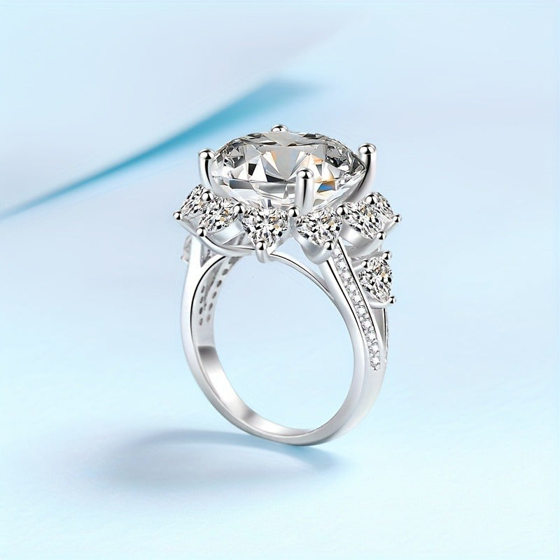 Breathtaking 10ct Radiant Moissanite Sunflower Ring - Exquisite Silver Engagement or Fashion Jewelry, Ideal for Both Everyday Wear and Formal Events