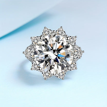 Breathtaking 10ct Radiant Moissanite Sunflower Ring - Exquisite Silver Engagement or Fashion Jewelry, Ideal for Both Everyday Wear and Formal Events