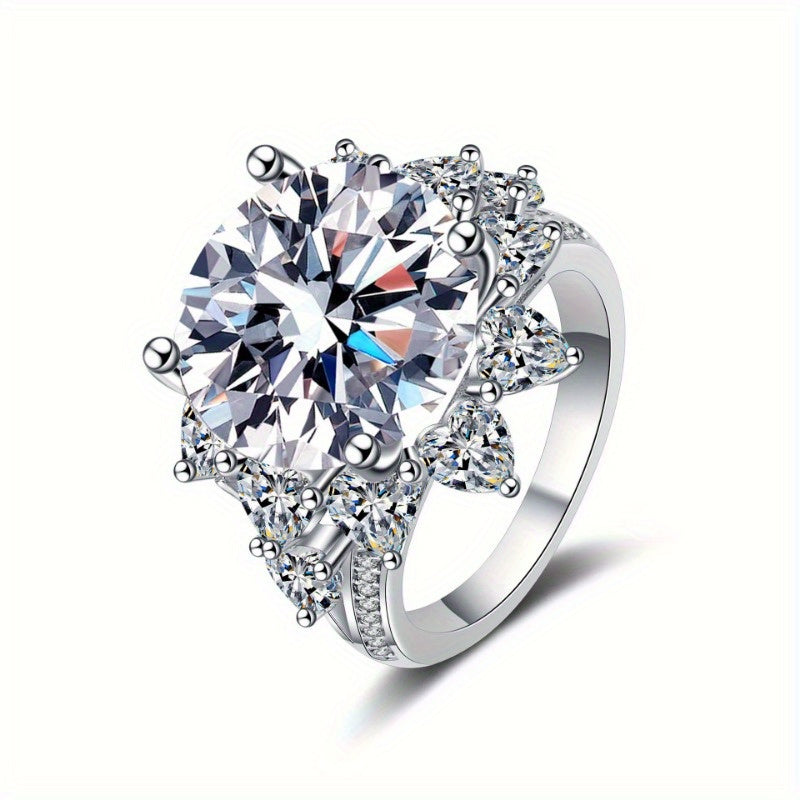 Breathtaking 10ct Radiant Moissanite Sunflower Ring - Exquisite Silver Engagement or Fashion Jewelry, Ideal for Both Everyday Wear and Formal Events