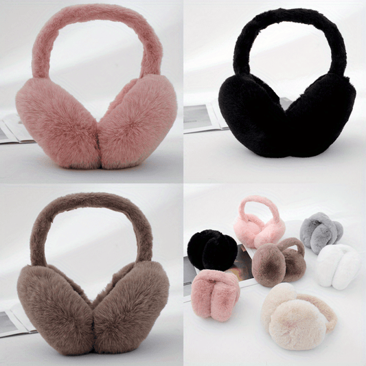 Winter Women's Fleece Ear Warmers with Christmas Plush Earmuffs, Stretch Knit Design, Polyester Material, Hand Wash Only, Foldable and Windproof Ear Covers