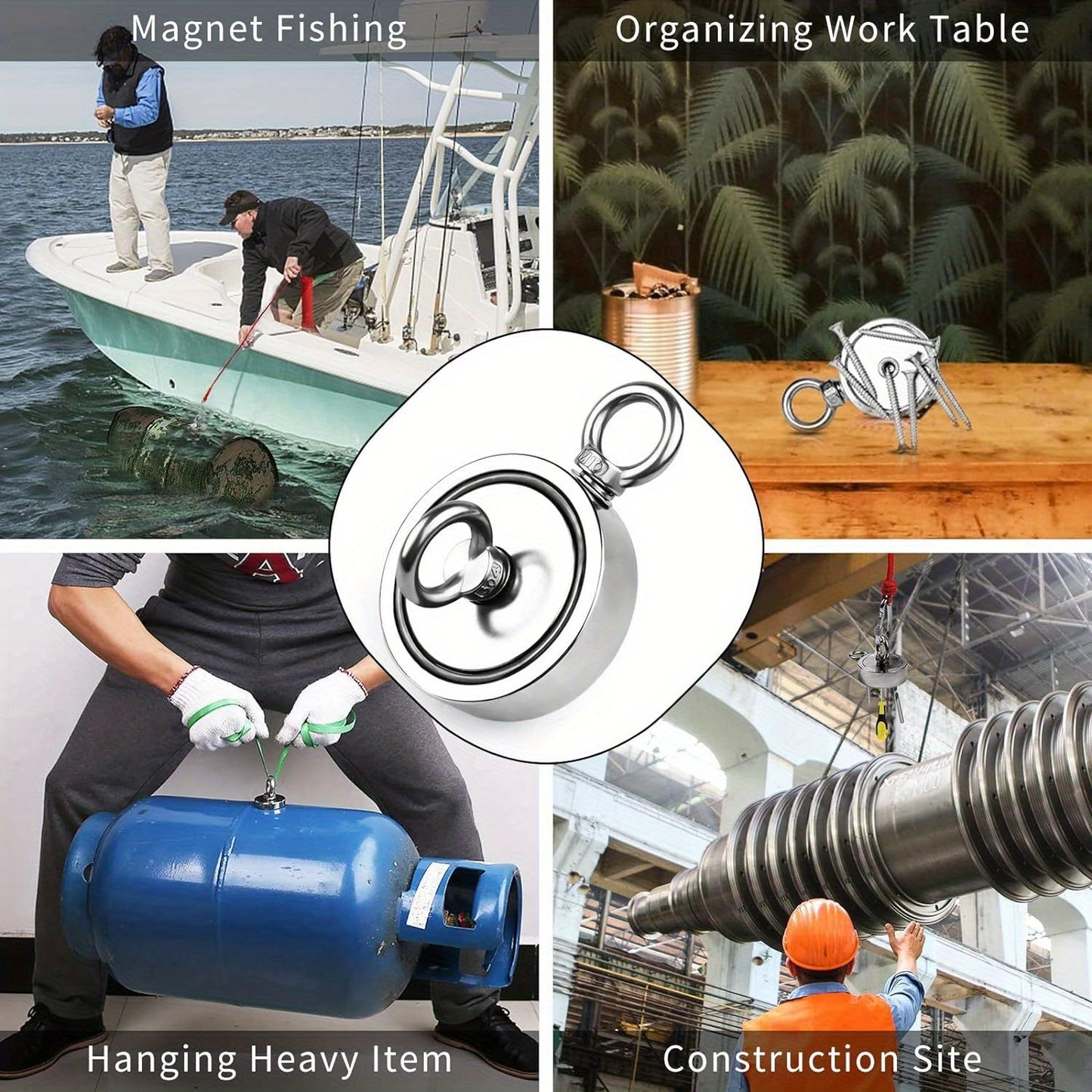 Double-Sided Fishing Magnet Kit with Metal Round Magnet featuring a Hook, Strong Magnetic Retrieval Tool with Rope and Gloves - Perfect for Rivers, Lakes, Beaches and Lawns, Great for Christmas, Halloween, Easter, Hanukkah and Thanksgiving.