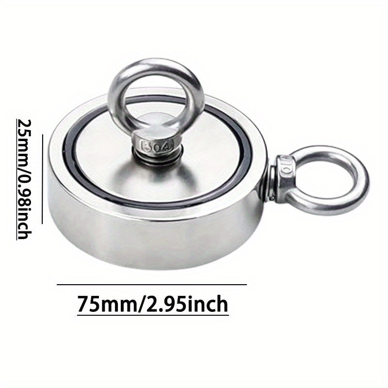 Double-Sided Fishing Magnet Kit with Metal Round Magnet featuring a Hook, Strong Magnetic Retrieval Tool with Rope and Gloves - Perfect for Rivers, Lakes, Beaches and Lawns, Great for Christmas, Halloween, Easter, Hanukkah and Thanksgiving.