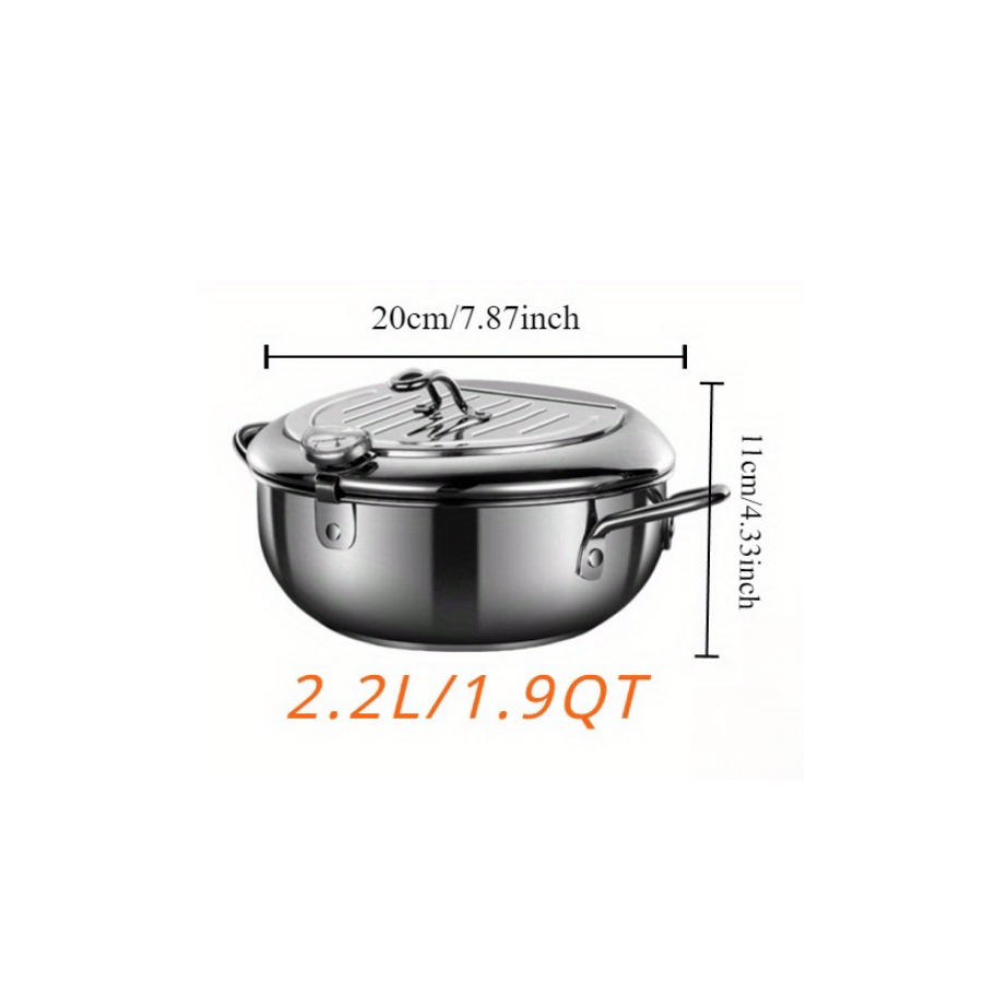 Stainless Steel Deep Fryer - Japanese Tempura Style: Mini Oil-Saving Pot with Temperature Control for Home and Restaurant Cooking