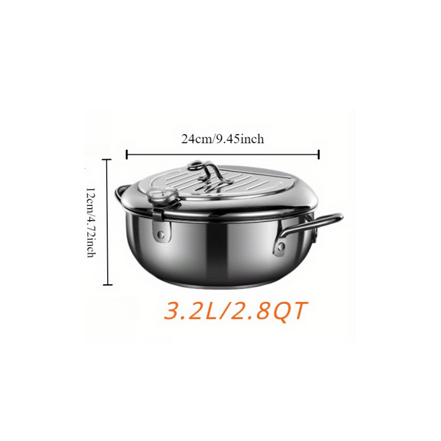 Stainless Steel Deep Fryer - Japanese Tempura Style: Mini Oil-Saving Pot with Temperature Control for Home and Restaurant Cooking