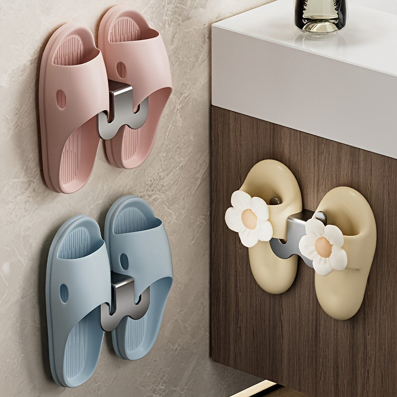 1 piece Aluminum Wall Mounted Slipper Holder - Punch-Free Home Organizer for Bathroom, Bedroom, Entryway. Versatile shoe rack that requires no electricity and is not made of wood.