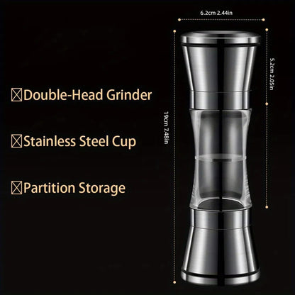 2-in-1 Salt and Pepper Grinder Set with adjustable coarseness, dual chamber shaker with glass viewing window, kitchen gadget gift for chef.