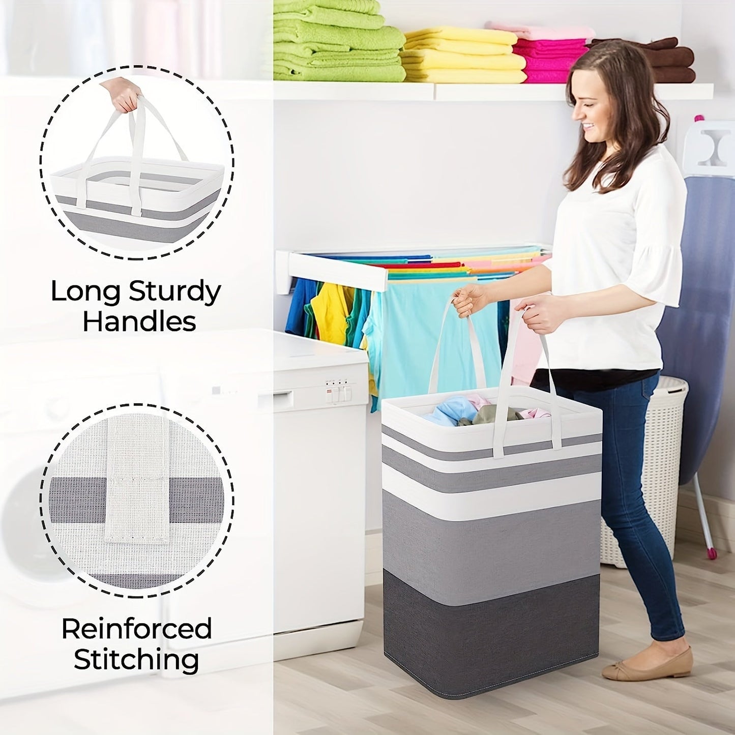 Extra-Large Waterproof Laundry Basket with Sturdy Freestanding Design - Convenient Easy-Carry Extended Handles, Foldable for Home or Clothes Shops