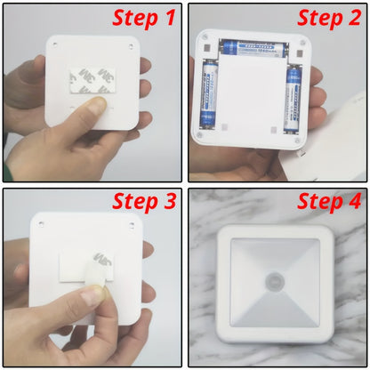 Battery-operated LED motion sensor night light for bedroom, bathroom, hallway with intelligent PIR induction. Wireless LED lights, batteries not included.