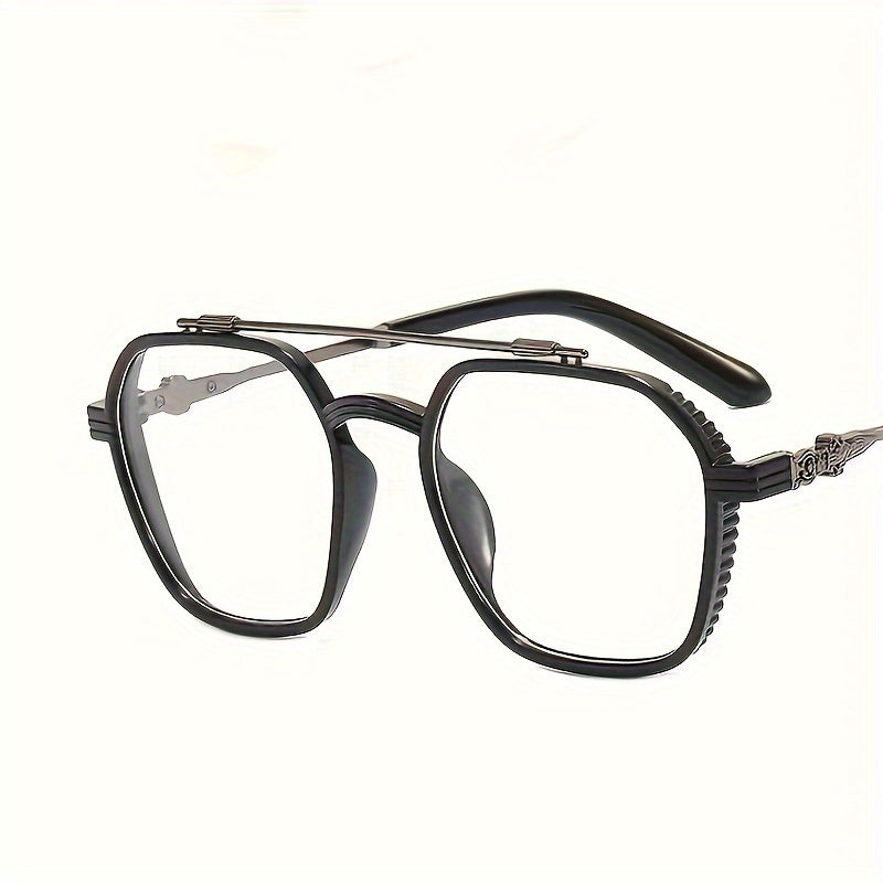 Vintage-style black metal frame glasses with anti-blue light lenses for trendy eye protection and computer use