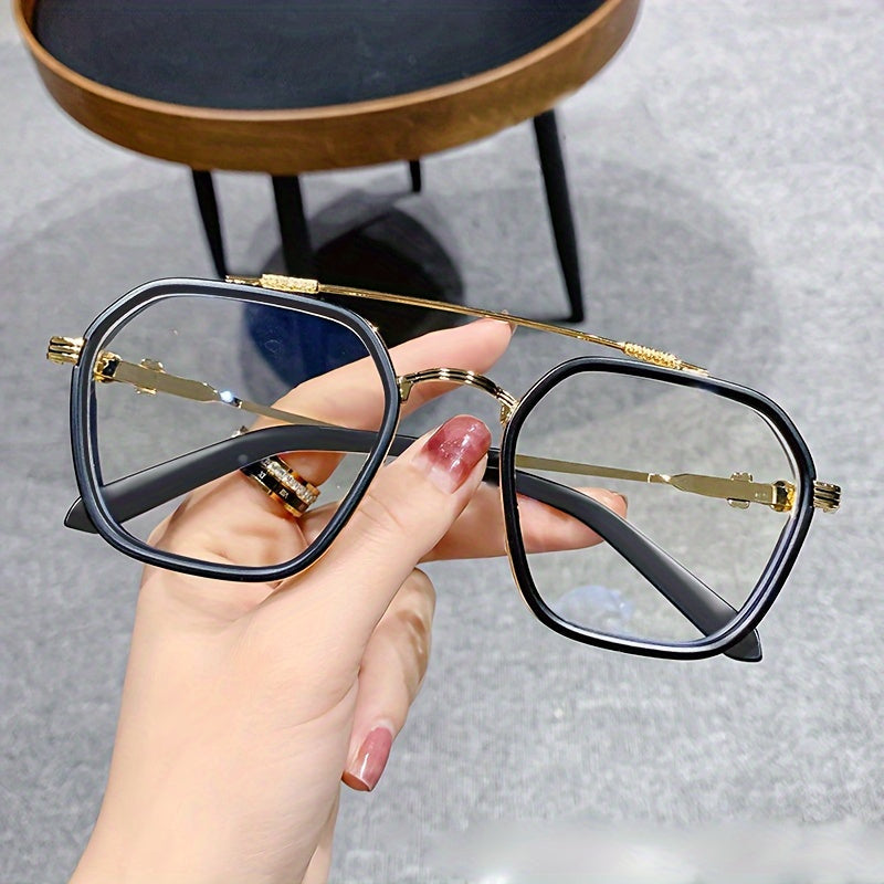 Vintage-style black metal frame glasses with anti-blue light lenses for trendy eye protection and computer use