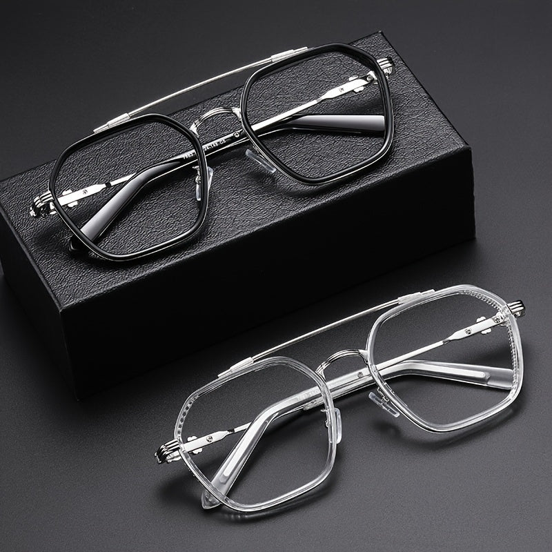 Vintage-style black metal frame glasses with anti-blue light lenses for trendy eye protection and computer use