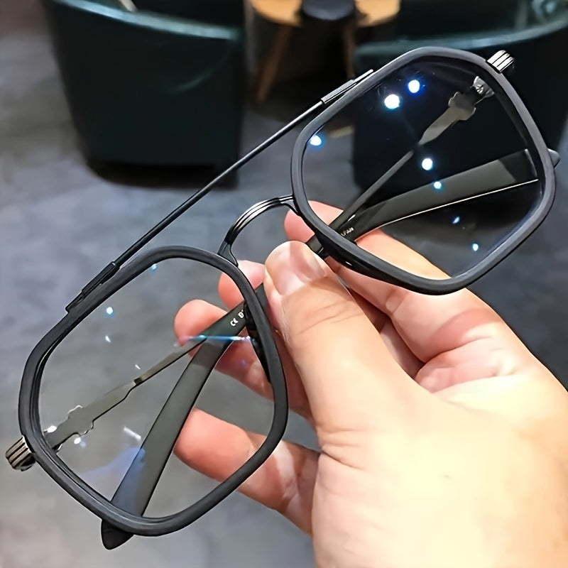 Vintage-style black metal frame glasses with anti-blue light lenses for trendy eye protection and computer use