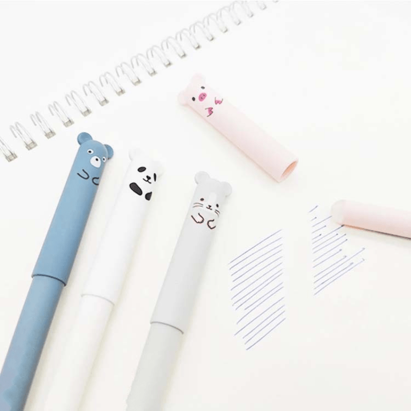 48-piece set of animal-themed erasable gel pens with blue and black ink, washable handles, and 0.5mm tips. ideal for office writing tasks. Includes 8 pens and 40 refills.