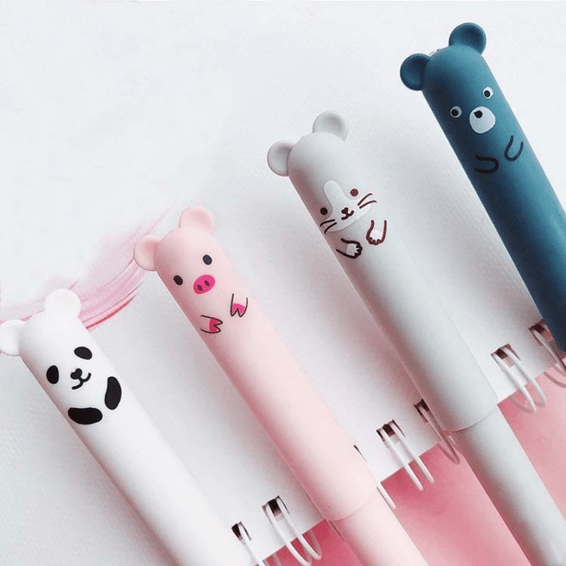 48-piece set of animal-themed erasable gel pens with blue and black ink, washable handles, and 0.5mm tips. ideal for office writing tasks. Includes 8 pens and 40 refills.