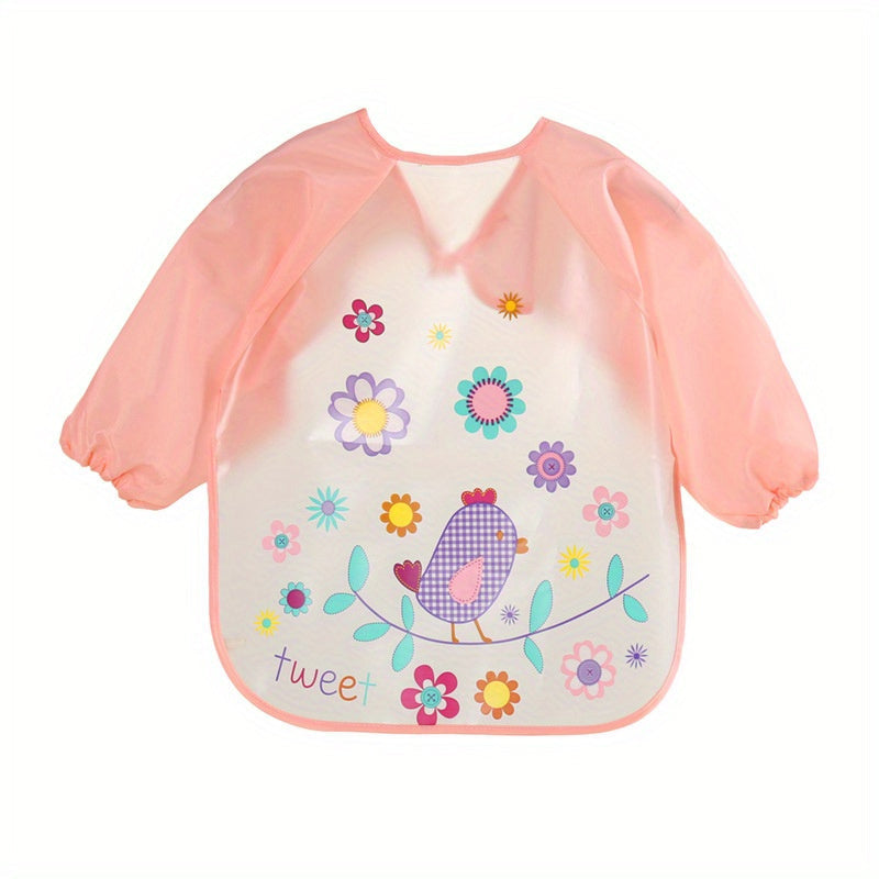 Naninbaby's Adorable Waterproof Long Sleeve Toddler Art Smock Feeding Bib Apron for Ages 0-3 - Features Magic Closure, Made of Polyester Fabric, Perfect for Children Ages 0-3