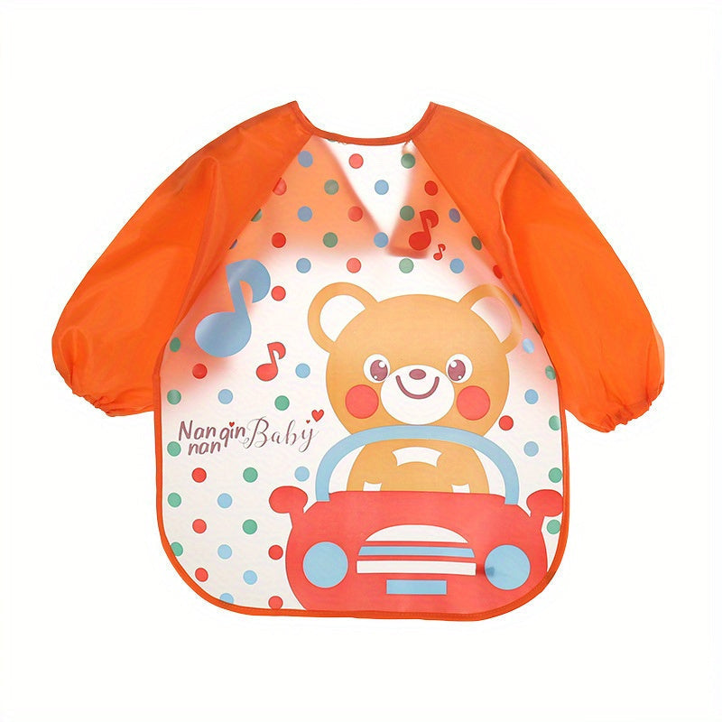 Naninbaby ning sevimli suv o'tkazmaydigan uzun yengli bolalar san'at smoklari ovqatlanish bibi aproni 0-3 yoshgacha - Sehrli yopish xususiyatlari, polyester matodan tayyorlangan, 0-3 yoshdagi bolalar uchun mukammal