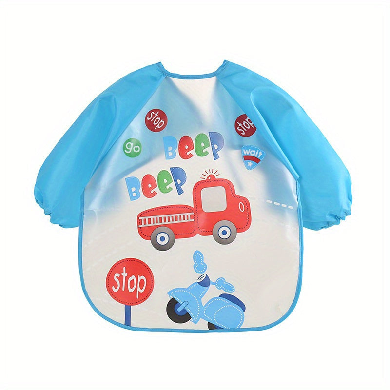 Naninbaby's Adorable Waterproof Long Sleeve Toddler Art Smock Feeding Bib Apron for Ages 0-3 - Features Magic Closure, Made of Polyester Fabric, Perfect for Children Ages 0-3