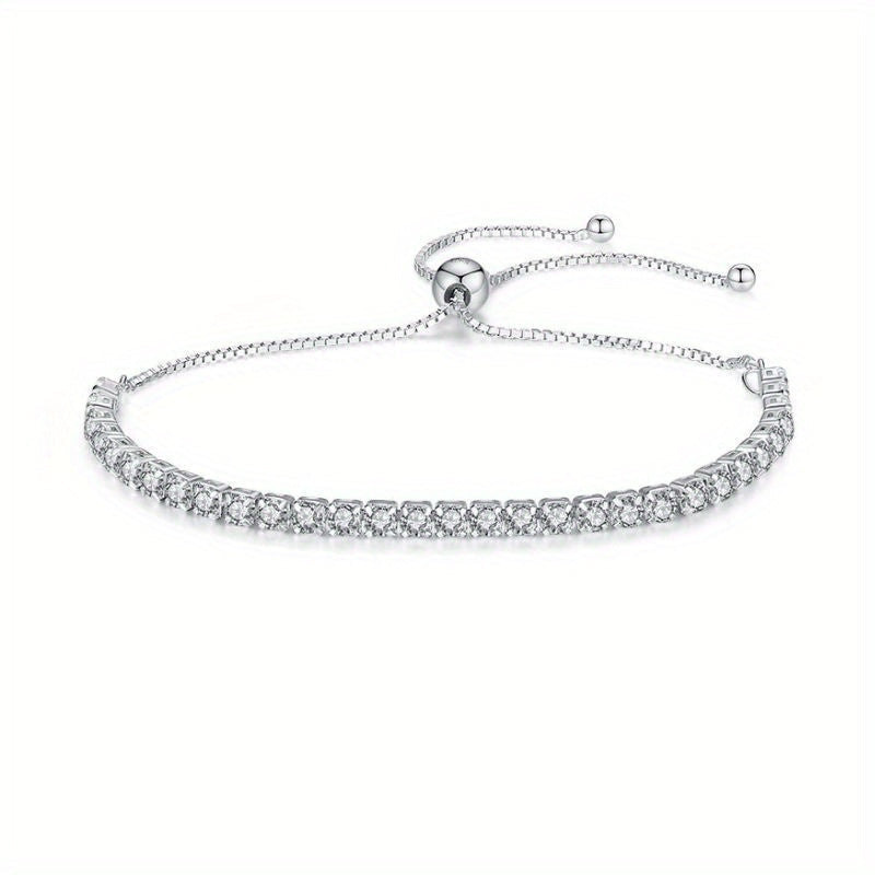 Stunning 15ct Moissanite Tennis Bracelet - Customizable, Glittering Hand Chain in 925 Silver | Ideal Valentine's Day, Wedding, or Engagement Gift for Her, 4.9g, Exquisite Jewelry Piece, Elegant Decorative Gift