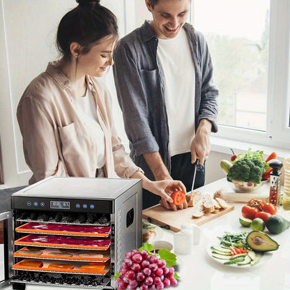 Set of 4 silicone dehydrator mats featuring a non-stick edge for easy removal of dried items. These multifunctional trays come with a silicone scraper and are dishwasher safe, making them ideal for making fruit leather, vegetables, and herbs.