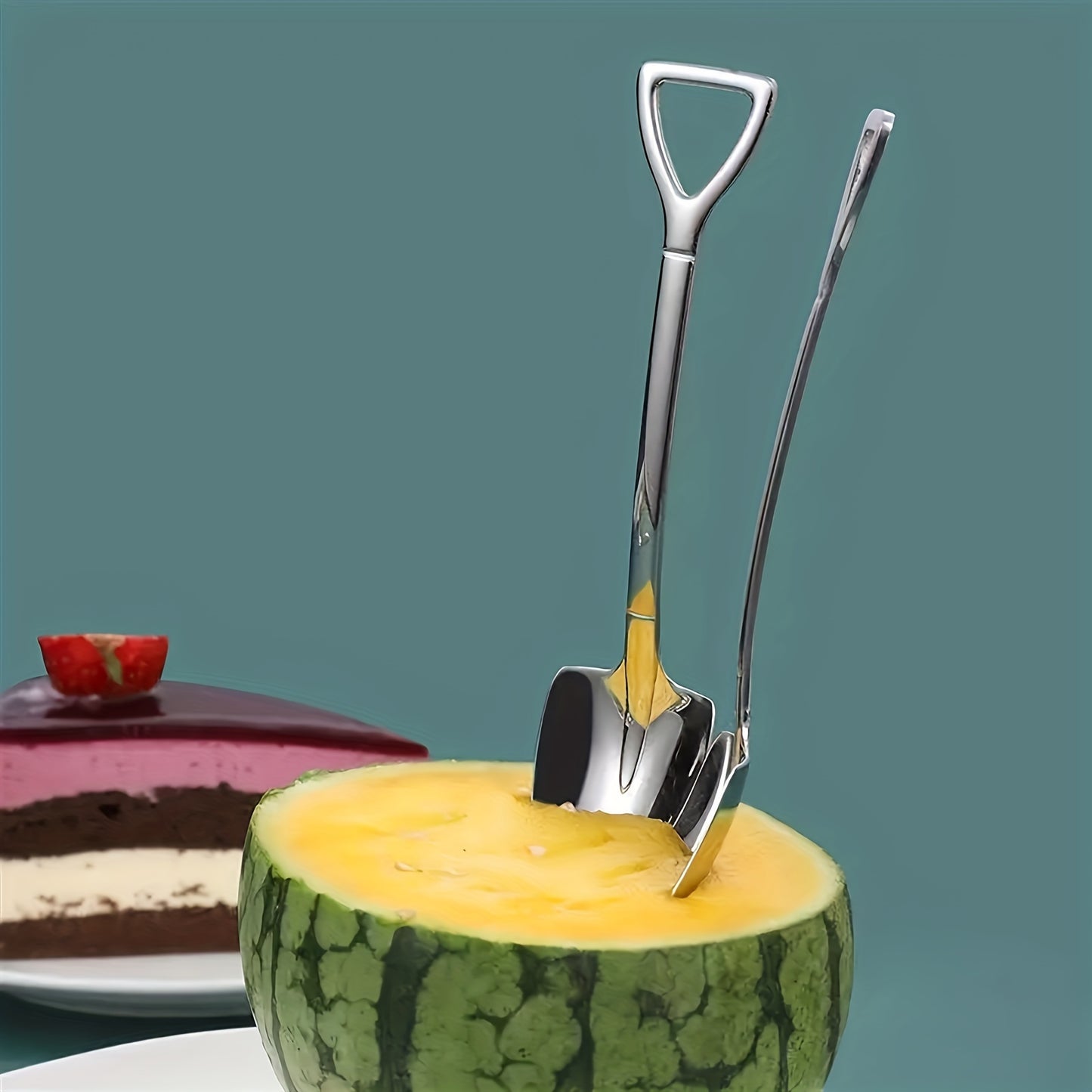 Four stainless steel spade spoons for creative desserts, fruit ice cream, and outdoor cooking.