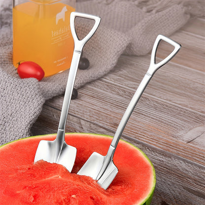 Four stainless steel spade spoons for creative desserts, fruit ice cream, and outdoor cooking.