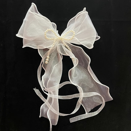 Modern Sheer Bow Curtain Tieback with Pearl Embellishments - Stylish Window Drapery Holder Accessory